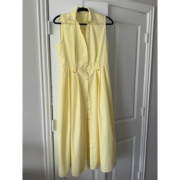 Zara Dresses & Skirts - Zara Belted Poplin Midi Shirt Dress Yellow Women's Size M NWOT Cotton V-Neck